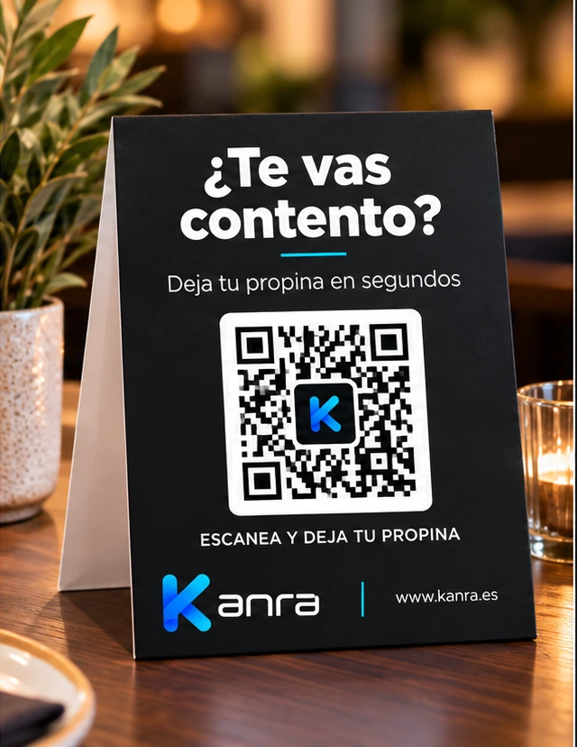 Tarjeta Kanra con un QR de ejemplo para dejar propina en una mesa o mostrador