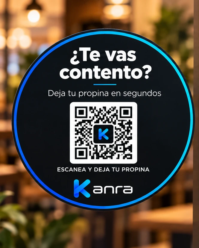 Sticker Kanra con un QR de ejemplo para colocar en caja, barra o recepción
