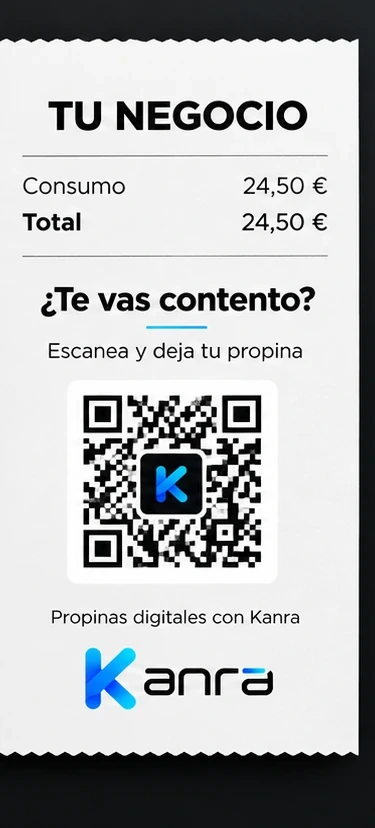 Ejemplo visual de un ticket con el QR de Kanra integrado al final de la cuenta